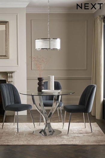 Chrome Tulip Glass Round 4 Seater Dining Table (791770) | £375