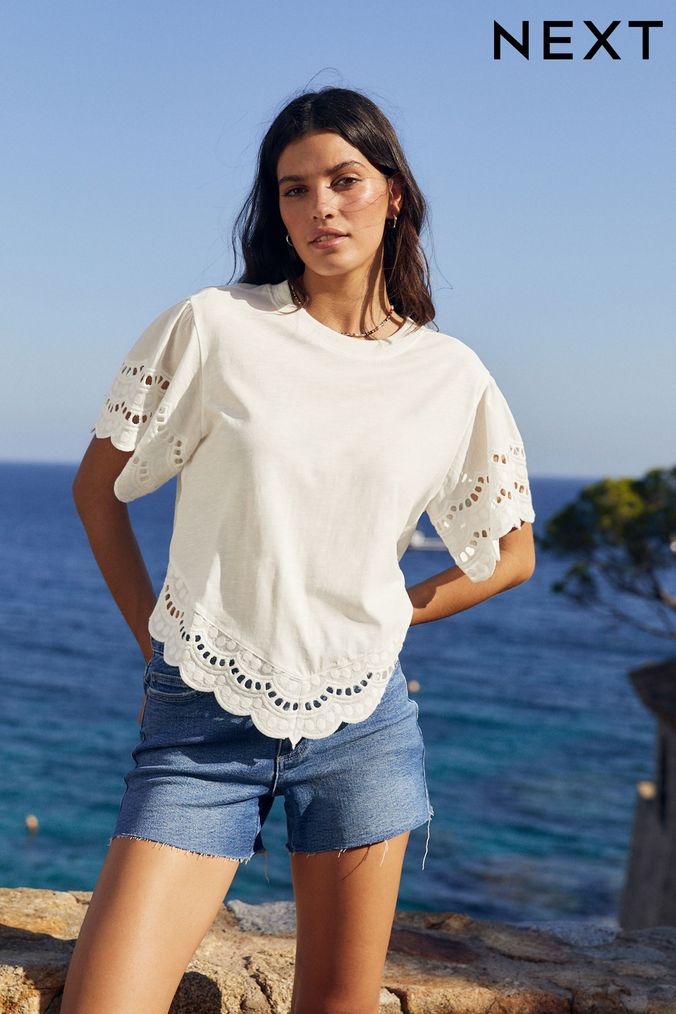 Buy Women s White Broderie Tops Online Next UK