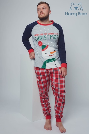 Harry Bear Grey/Red Mens Snowman Pyjamas (792085) | £27