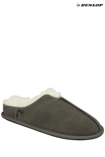 Dunlop Grey Mens Real Suede Fur Lined Closed Toe Mule Slippers (792208) | £25