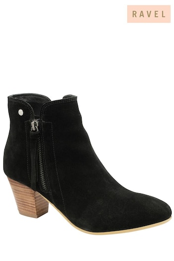 Ravel Black Suede Leather Block Heel Ankle Boots (792442) | £90