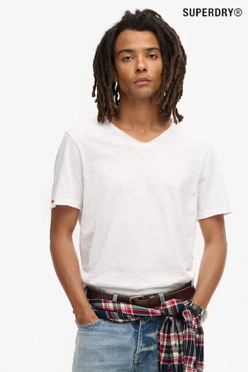 Superdry White 100% Cotton Raw Edge Slub V T-Shirt (792596) | £23