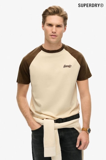 Superdry Oatmeal Dark Brown Essential Logo Baseball T-Shirt (792638) | £27