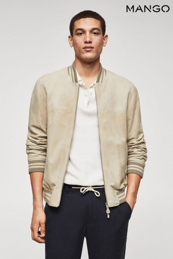 Mango Cream Suede Leather Bomber Jacket (792699) | £100