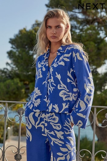 Blue/White Print Summer Shirt with Linen (792744) | £22