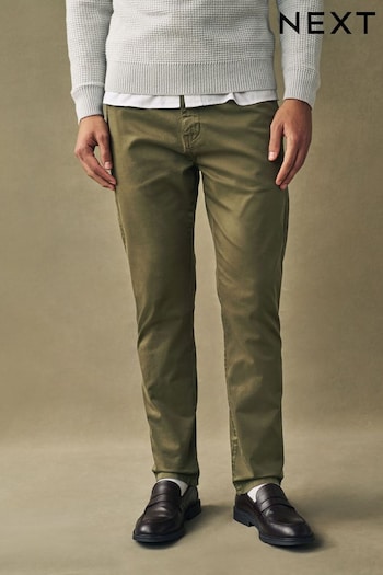 Khaki Green Slim Fit Premium Laundered Stretch Chinos Trousers Drawstring (793521) | £32