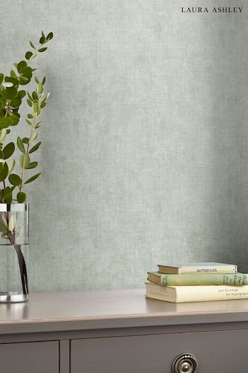 Laura Ashley Sage Leaf Green Plain Textured Wallpaper (793712) | £48