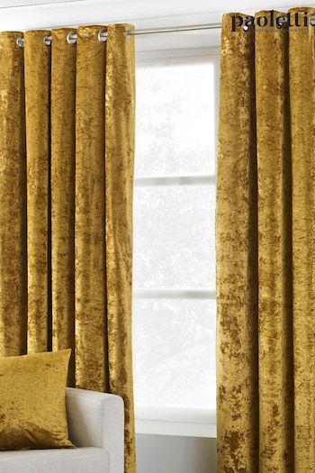 Riva Paoletti Ochre Yellow Verona Crushed Velvet Eyelet Curtains (794178) | £44 - £120