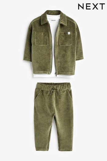 Khaki Green Zip Through Jacket, T-Shirt And denim Trousers 3 Piece Set (3mths-7yrs) (794452) | £24 - £28