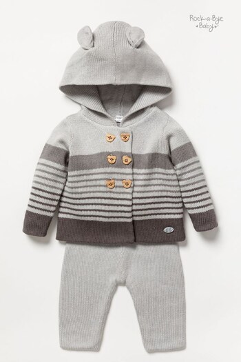 Rock-A-Bye Baby Boutique Grey Cotton Knitted name Jacket and Trousers 2-Piece Set (794992) | £30