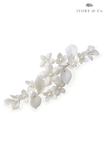 Ivory & Co Silver Tone Snowdrop Pretty Ceramic Floral Clip (795477) | £40