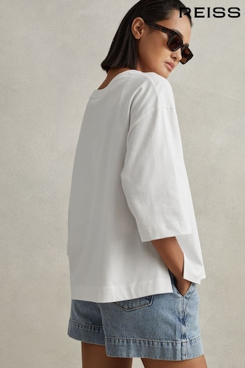 Reiss White Cassie Oversized Cotton Crew Neck T-Shirt (795665) | £48