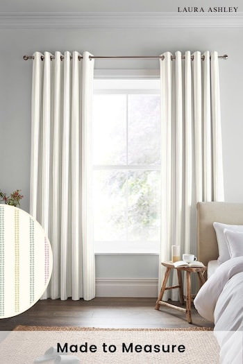 Laura Ashley Pale Ochre Candy Stripe Wood Violet Made to Measure Curtains (795708) | £100