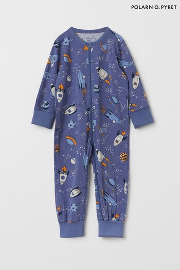 Polarn O. Pyret Blue Organic Cotton Space Print Sleepsuit (795750) | £24