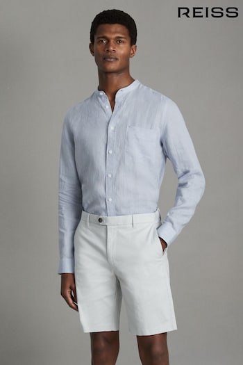 Reiss Light Blue Ocean Linen Grandad Collar Shirt (796006) | £98