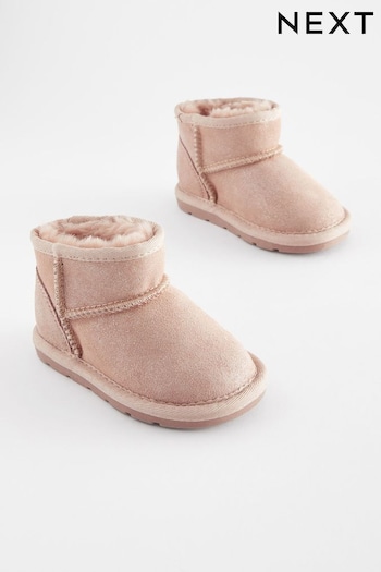 Pink Shimmer Suede Mini Faux Fur Lined Water Repellent Pull-On Suede Boots 10k (796070) | £24 - £28