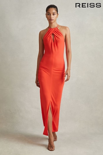Reiss Orange Kia Jersey Halter Neck Midi Dress (796133) | £228