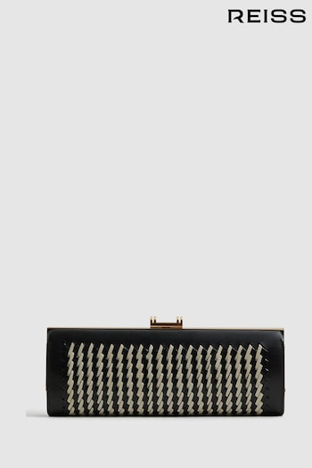 Reiss Black/White Grecia Leather Woven Clutch Bag (796166) | £198