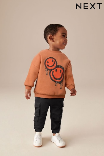 Rust Brown Happy 100% Cotton Sweatshirt and Utility Joggers 2 Piece Set (3mths-7yrs) (796240) | £20 - £24