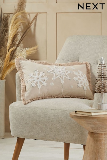 Natural Embroidered Christmas Star Cushion (796250) | £20
