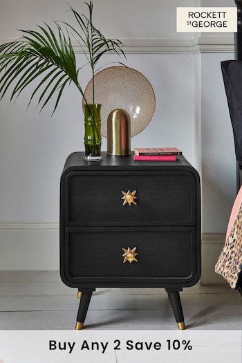 Rockett St George Black Ringo 2 Drawer Bedside Table (796357) | £315