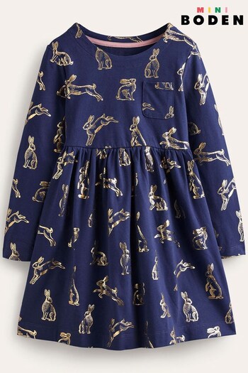 Boden Dark Blue Long Sleeve Fun Jersey Dress (796385) | £23 - £27