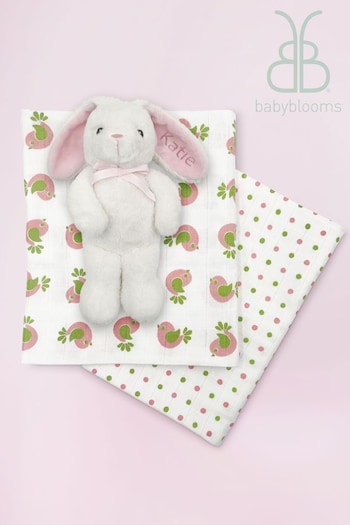 Babyblooms Baby Pink Personalised Bunny with Muslin Wrap Gift Set (796660) | £34