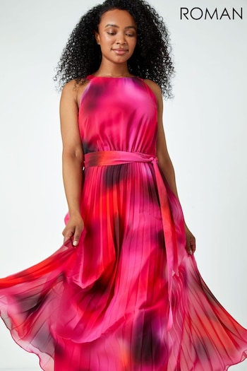Roman Pink Petite Halterneck Pleated Maxi Dress (796726) | £70