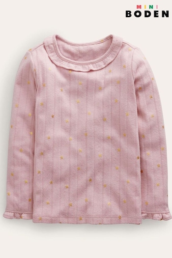 Boden Pink Ruffle Sparkle Pointelle T-Shirt (797178) | £17 - £19