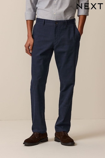 Navy Check Slim Brushed Belted Chinos Trousers (797666) | £35
