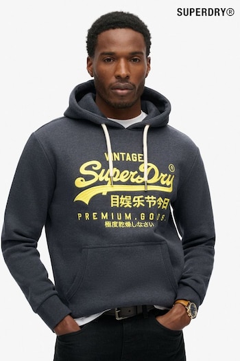 Superdry Eclipse Navy Marl Neon Vintage Logo Graphic Hoodie (797676) | £60