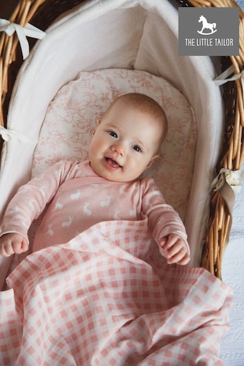 The Little Tailor Pink/White Baby Easter Bunny Print Muslin Blanket (797803) | £17