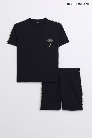 River Island Black Boys Taped T-Shirt Short Set (797847) | £25 - £32