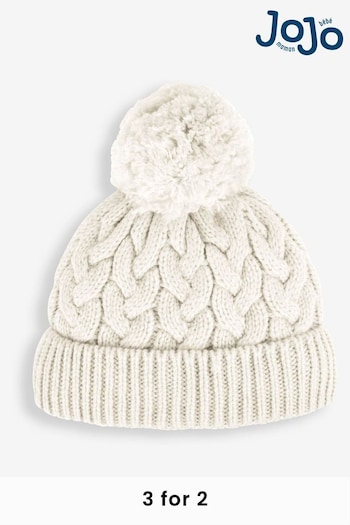 JoJo Maman Bébé Cream Girls' Chunky Cable Knit Pom Pom Hat (798066) | £14.50