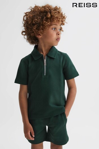 Reiss Emerald Creed Junior Textured Half-Zip Polo Shirt (798617) | £26