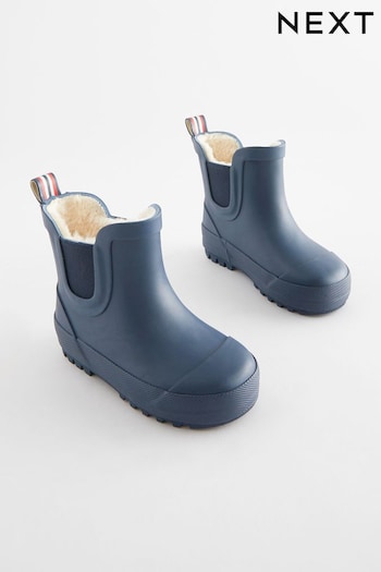 Navy Plain Warm Lined Ankle Wellies (799021) | £15 - £18