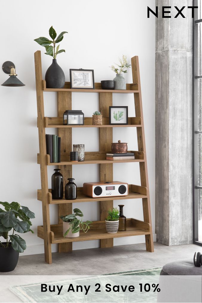 Corner ladder store shelf next