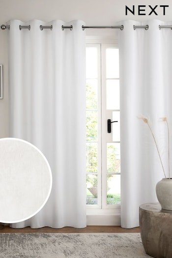 White Cotton Eyelet Lined Curtains (799117) | £20 - £90