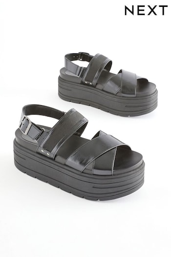 Black Extra Wide Fit Chunky Wedge Sandals Decor8 (799188) | £38
