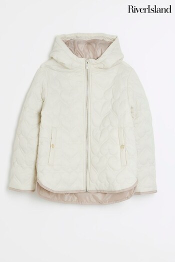 River Island Cream Girls Heart Quilted Coat (799756) | £29