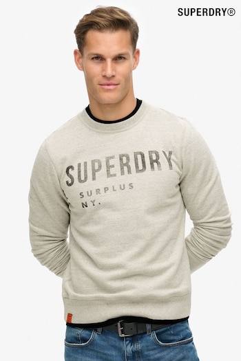 Superdry Washed Grey 100% Cotton Surplus Graphic Crew Neck Sweat Top (799961) | £60