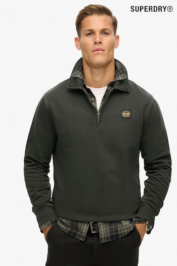 Superdry Washed Black 100% Cotton Contrast Stitch Quarter Zip Sweat Top (799969) | £65