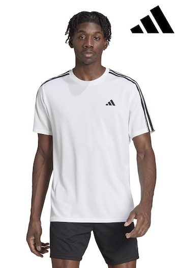 adidas White Train Essentials 3-Stripes Training T-Shirt (7N1009) | £23