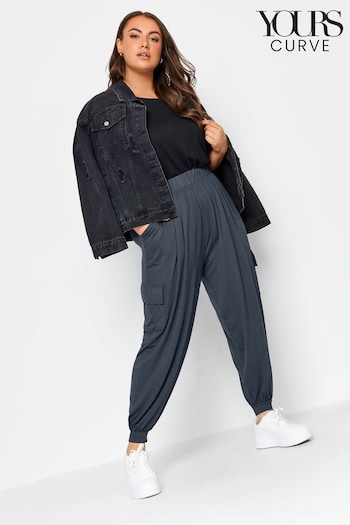 Yours Curve Grey Jersey Cargo Harem Trousers (7X3326) | £25