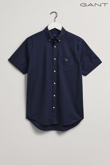 GANT Blue Regular Fit Broadcloth Short Sleeve Shirt (7X7486) | £85