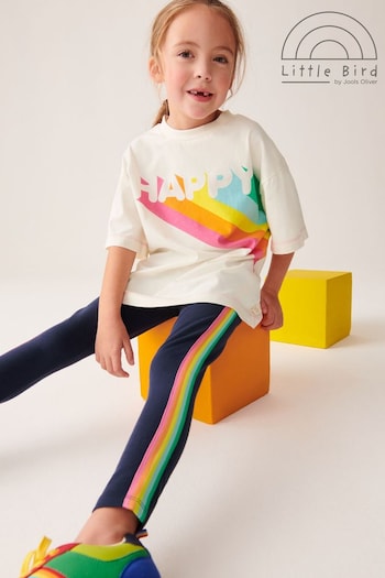 Little Bird by Jools Oliver Ecru/Navy Happy T-Shirt and Floral Legging Set (800172) | £20 - £26