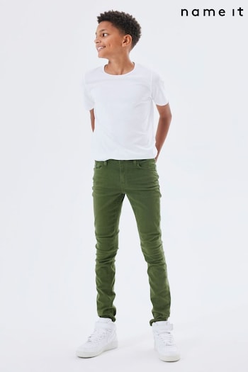 Name It Green Slim Fit Cotton Twill Chino Trousers Mugler With Adjustable Waist (800360) | £22