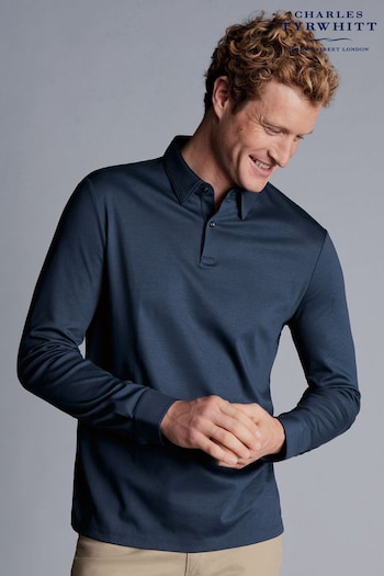 Charles Tyrwhitt Petrol Blue Plain Long Sleeve Jersey Polo Shirt (800661) | £65