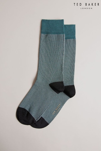 Ted Baker Green Mid Tedtext Semi Plain Socks (800670) | £10