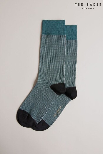 Ted Baker Mid Green Tedtext Semi Plain Socks (800670) | £10